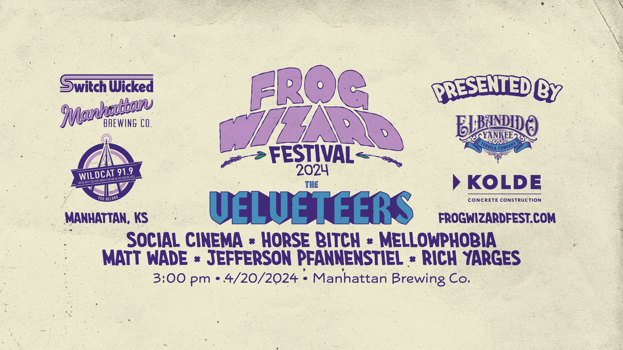 The Frog Wizard Musical Festival logo thats light purple with a cream background.